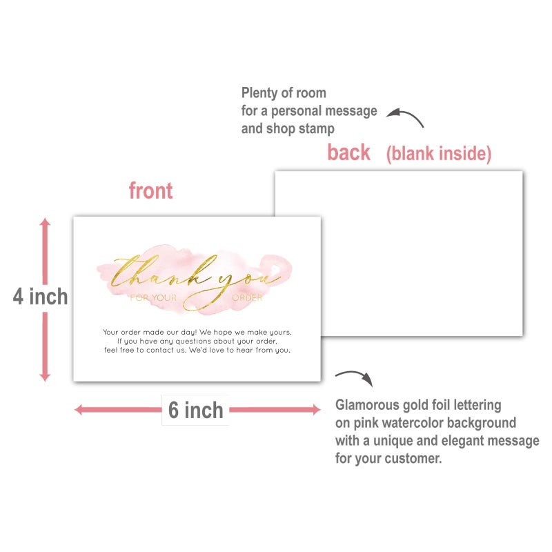 Gooji 100 Pack 4 x 6 Gold Foil Pink Watercolor Thank You for Your Order Cards for Small Business orders - Image 3